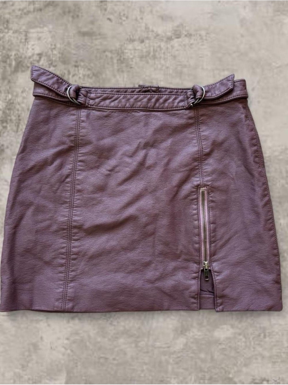 Free People Plum Faux Leather Mini Skirt with Belted Waist